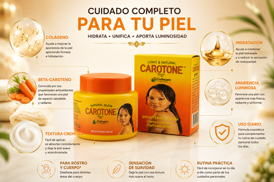 Devuélvele luminosidad a tu piel y mejora la apariencia de las manchas con la crema y jabón CAROTONE