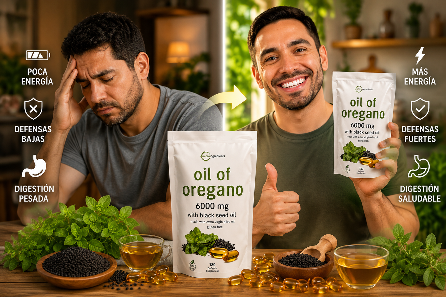 Aceite de Orégano y Semilla Negra – Energía Natural y Apoyo Inmunológico(180 Cápsulas)