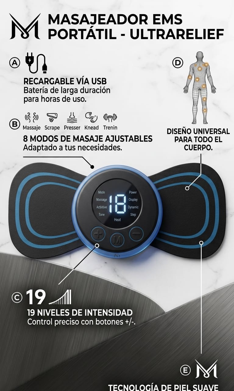 Masajeador EMS Portátil UltraRelief – Alivio Inteligente en la Palma de tu Mano
