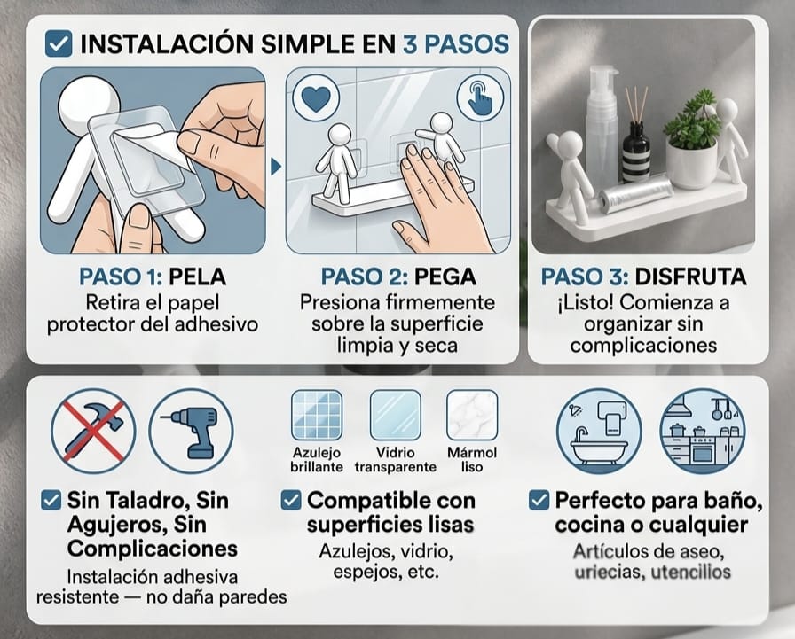 Organizador Adhesivo para Baño y Cocina — Sin Taladro, Sin Complicaciones