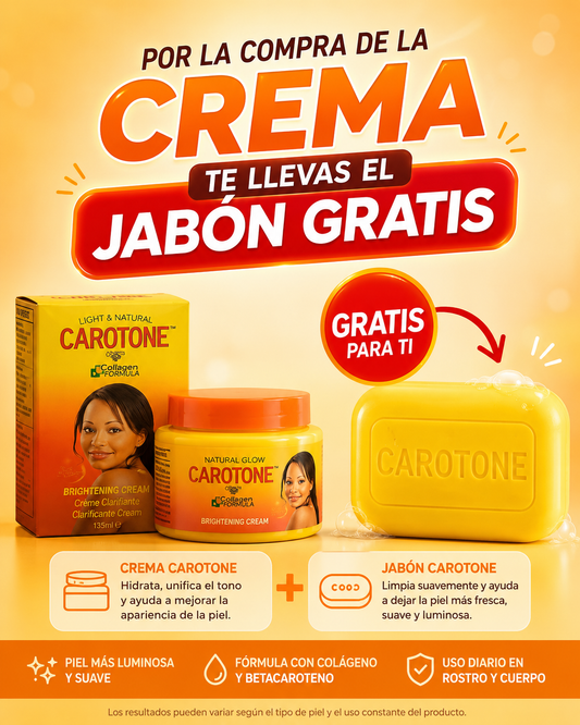 Devuélvele luminosidad a tu piel y mejora la apariencia de las manchas con la crema y jabón CAROTONE